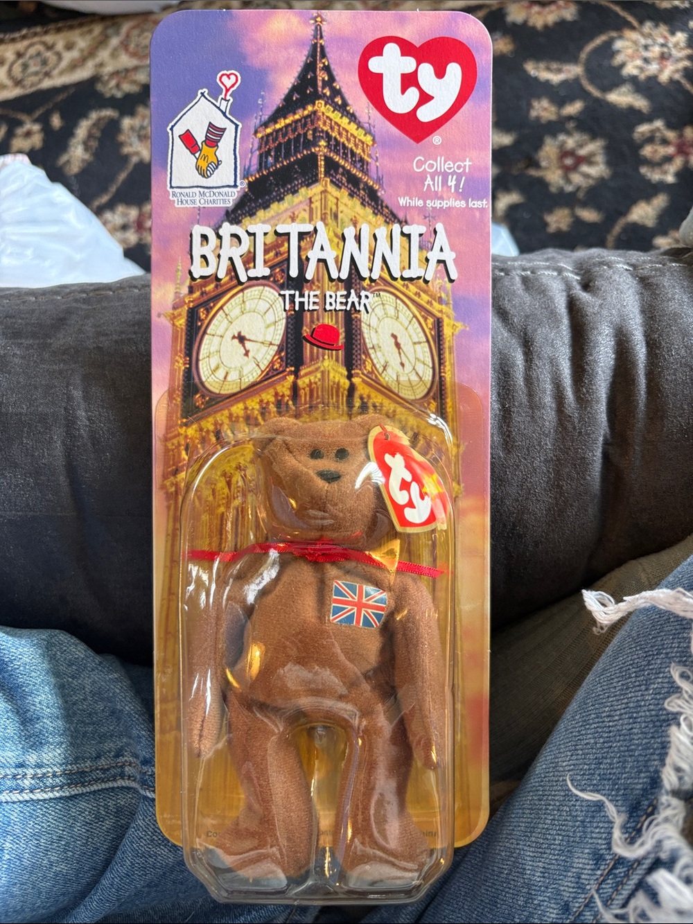 Ty Britannia Brown Bear with Union Jack and Red Ribbon